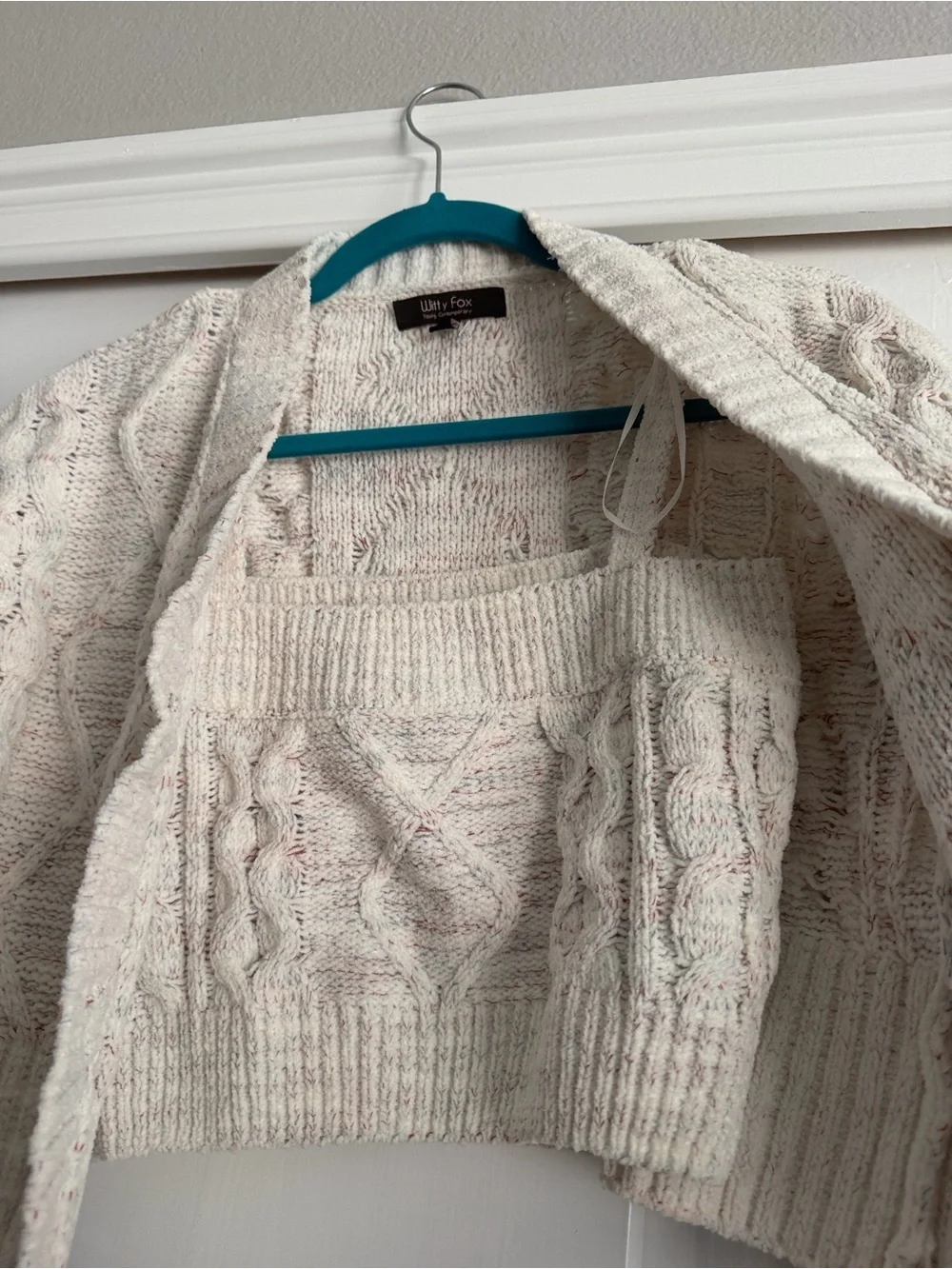 Cozy Cable-Knit Twin Set Cardigan & Camisole — Cream